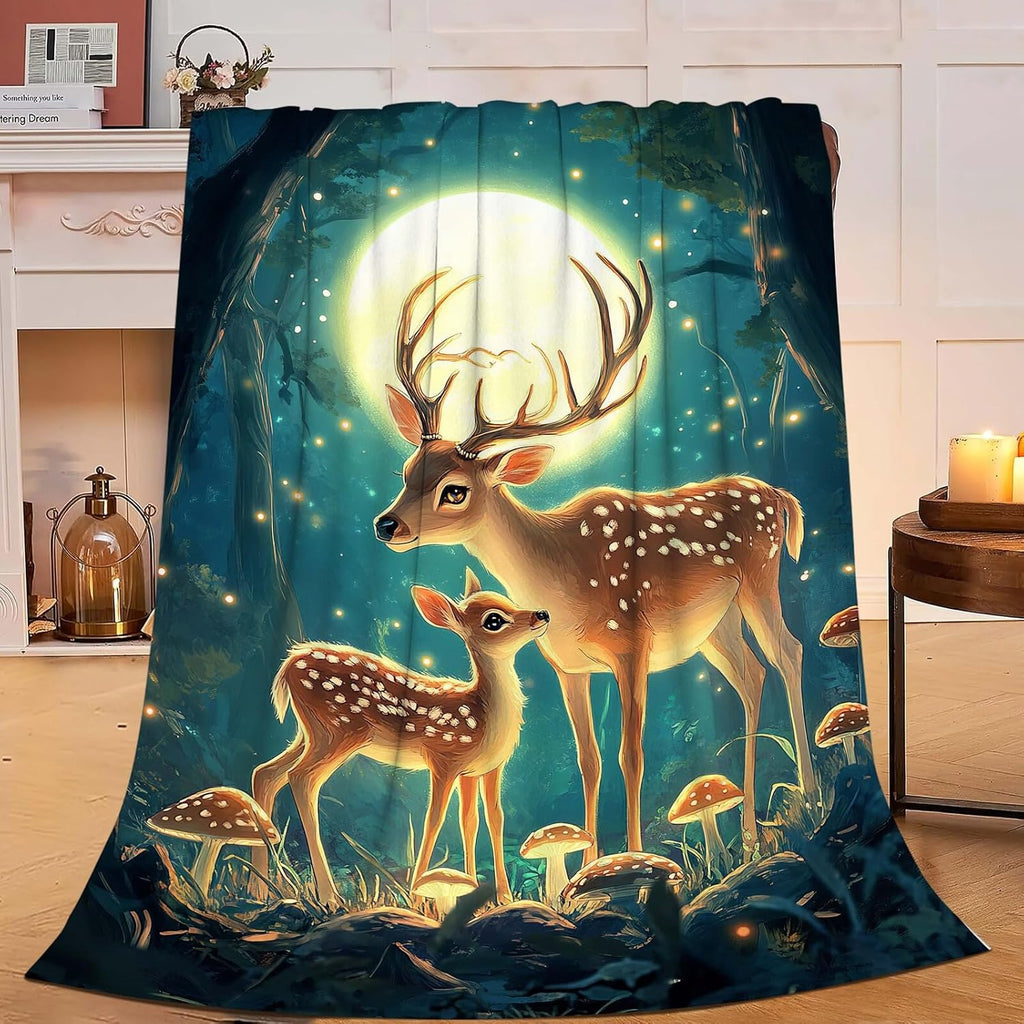 Deer Blanket Cute Deer Elk Throw Blanket Gifts for Girls Women Kids Boys Adults Men Super Soft Cozy Plush Fluffy Fuzzy Fleece Blanket Home Decor 50''X60''