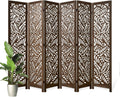 Leaf-Carved Room Divider Privacy Screen - 67 Inch Tall Foading Decorative Wood Screen Dividers Panel for Home - Natural Wood Room Partitions for Enhanced Privacy and Style Brown 6 Panel
