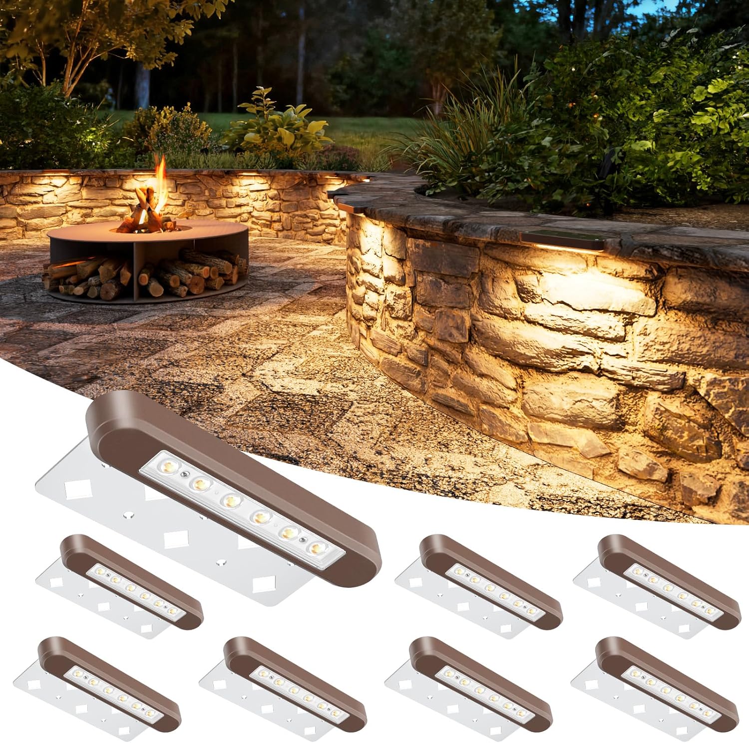VOLISUN 7 Inch Retaining Wall Lights, IP67 Waterproof Hardscape Lighting, Cuttable Low Voltage Lighting, 12V Paver Lights, 2.8W Outdoor Step Landscape Lights, 2700K Soft White (8 Pack)