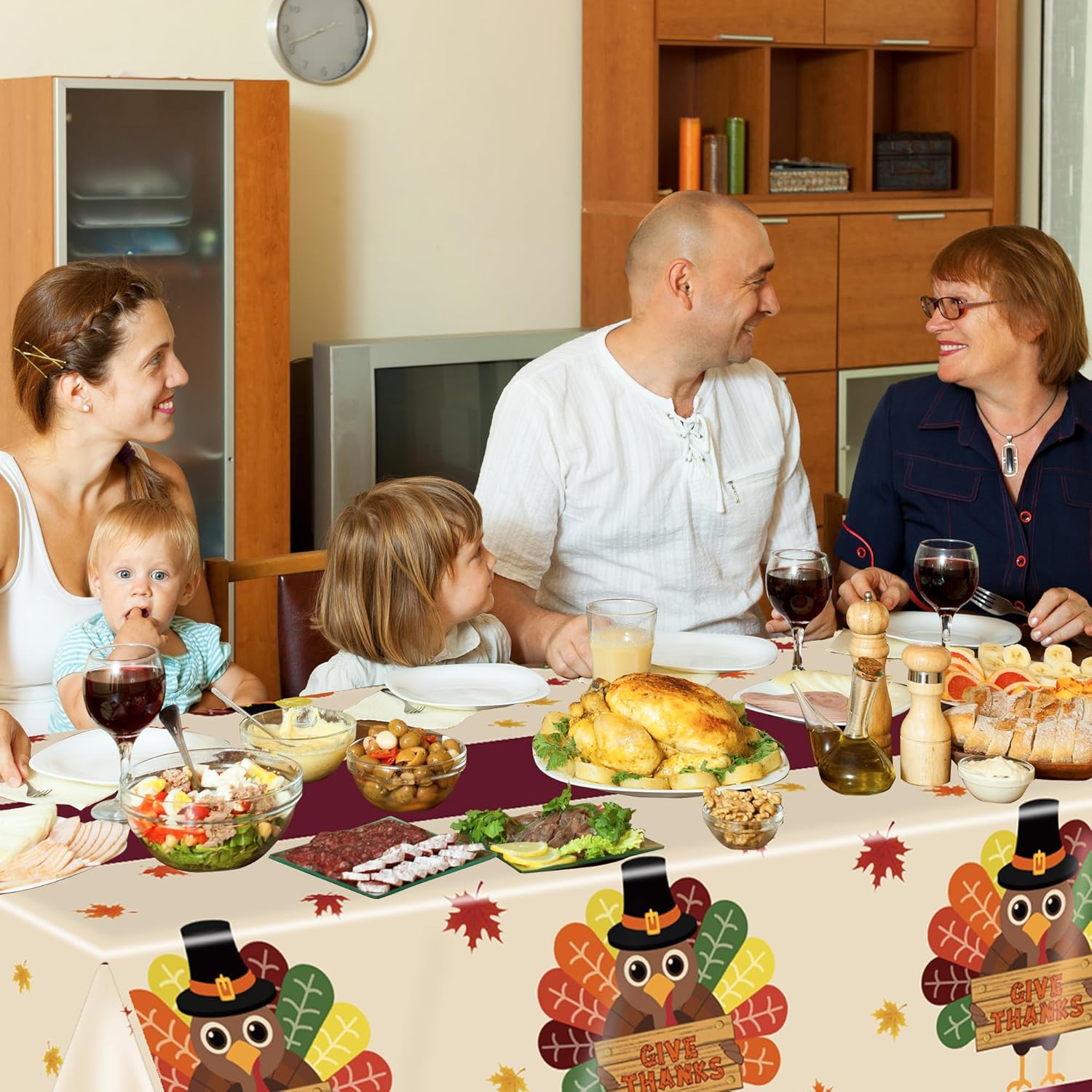 Thanksgiving Turkey Tablecloth Disposable Plastic Table Cover Fall Tablecloths Thanksgiving Table Decor for Friendsgiving Party Decorations 54"x108" 3 Pack