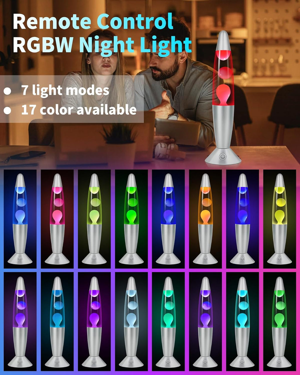 17 Colors Changing Liquid Motion Lamp with Remote: 13.5" LED Night Light for Kids Adults - Relaxing Table lamp for Bedroom Office - Glitter Mood Lighting for Home Decor Christmas Decorations Indoor