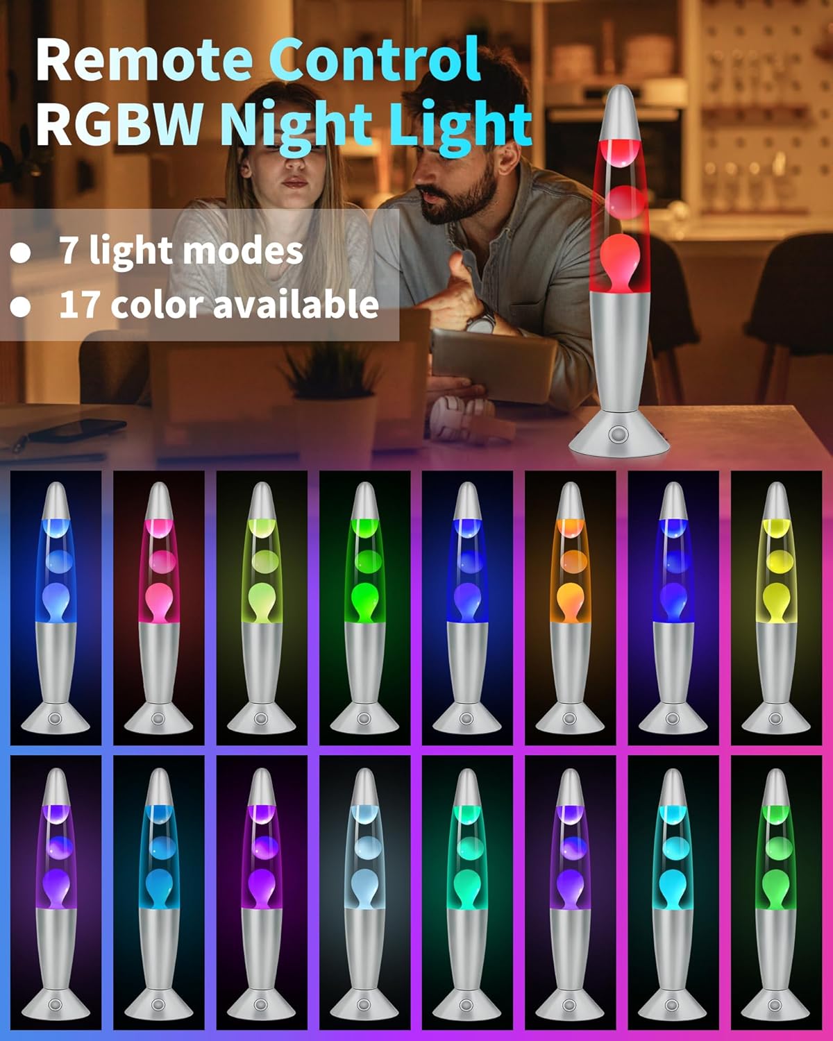 17 Colors Changing Liquid Motion Lamp with Remote: 13.5" LED Night Light for Kids Adults - Relaxing Table lamp for Bedroom Office - Glitter Mood Lighting for Home Decor Christmas Decorations Indoor