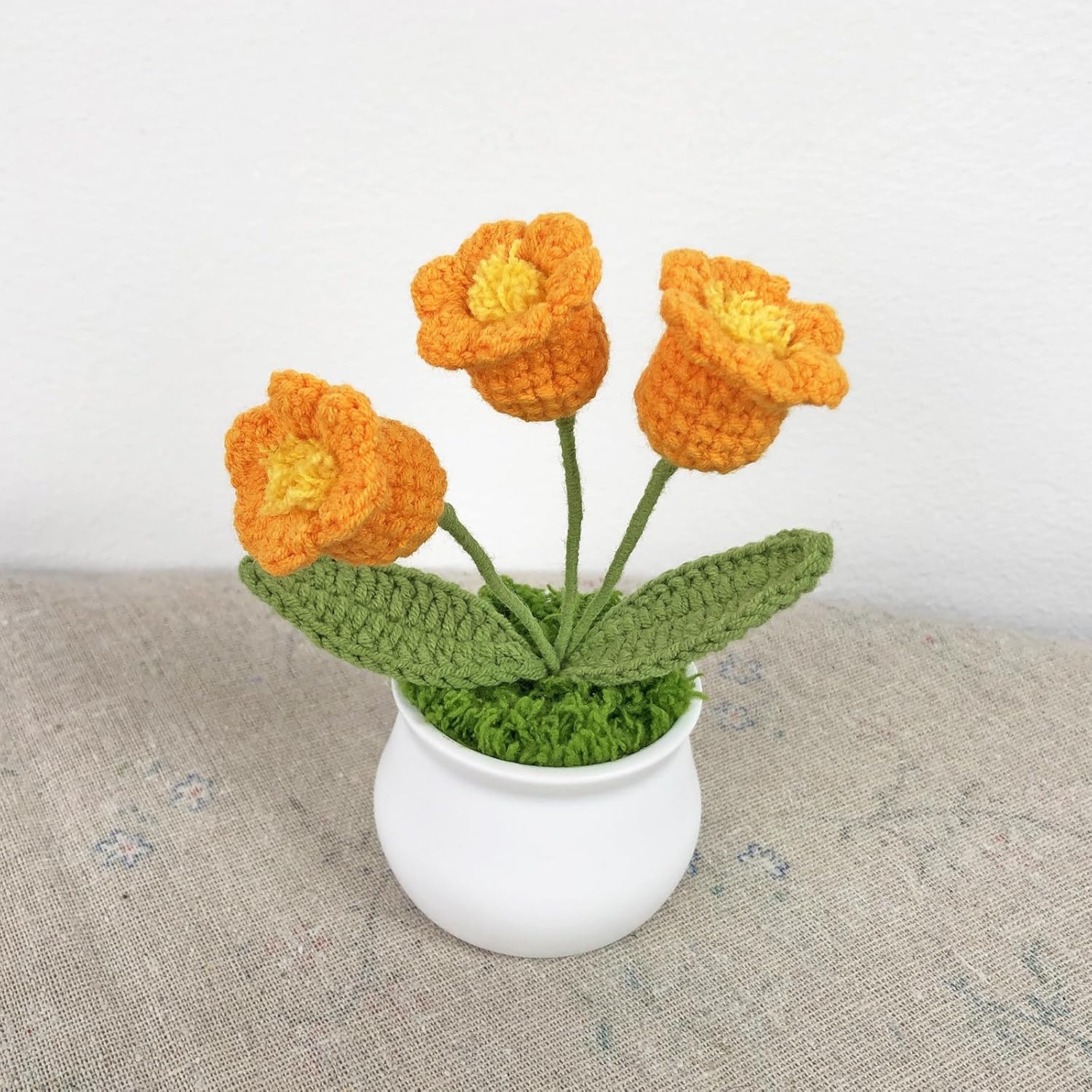 Crochet Flowers Cute Little Flower, Farmhouse Fall Decor, Autumn Gifts for Women and Home, Thanksgiving, Halloween, Christmas, Office Desk Decoration (Orange Lily of The Valley)