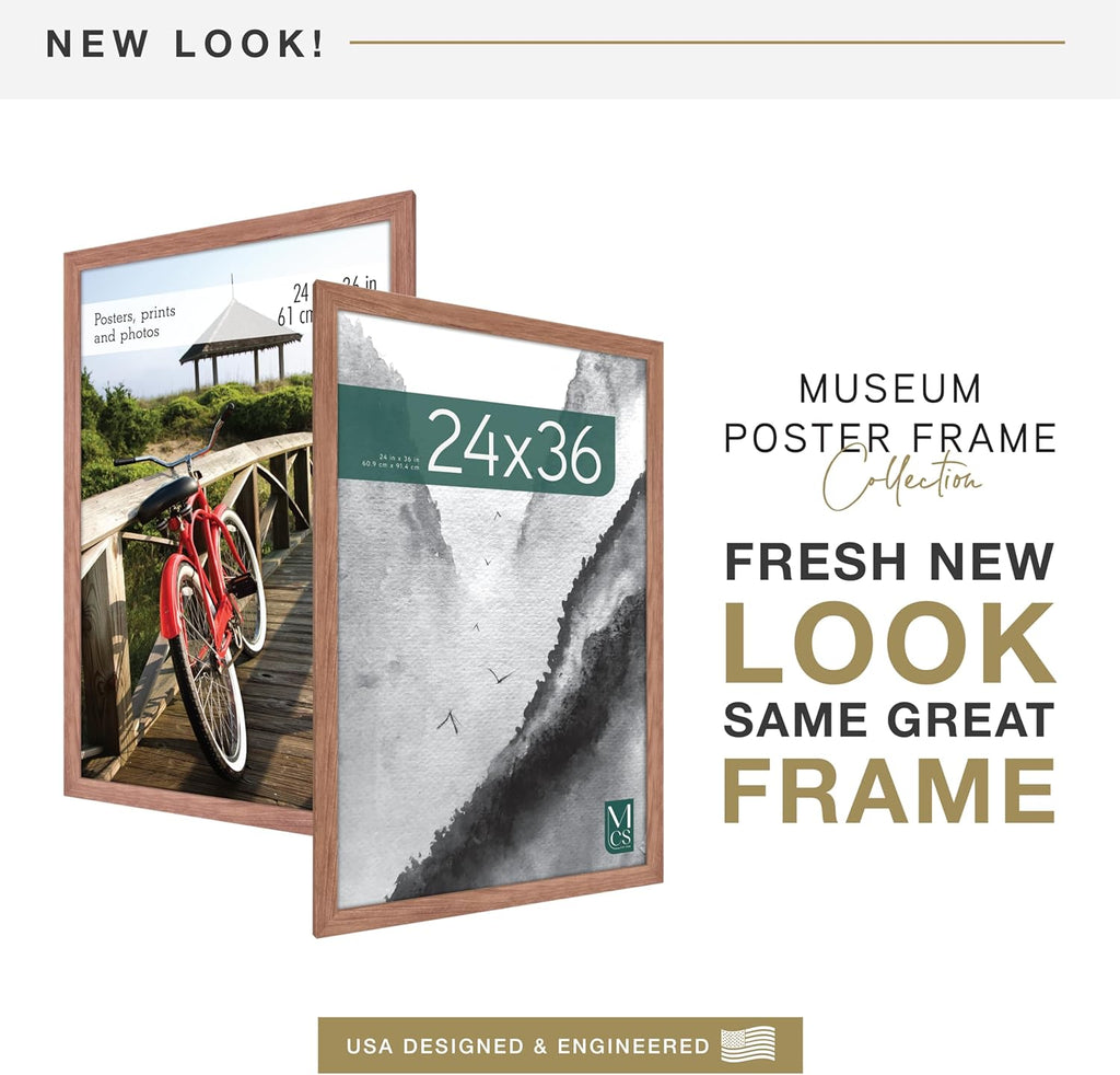 MCS Museum Poster Frame 24x36 Medium Oak, Vertical & Horizontal Wall Hanging Large Picture Frame for Photos, Posters & Art Prints (1-Pack)