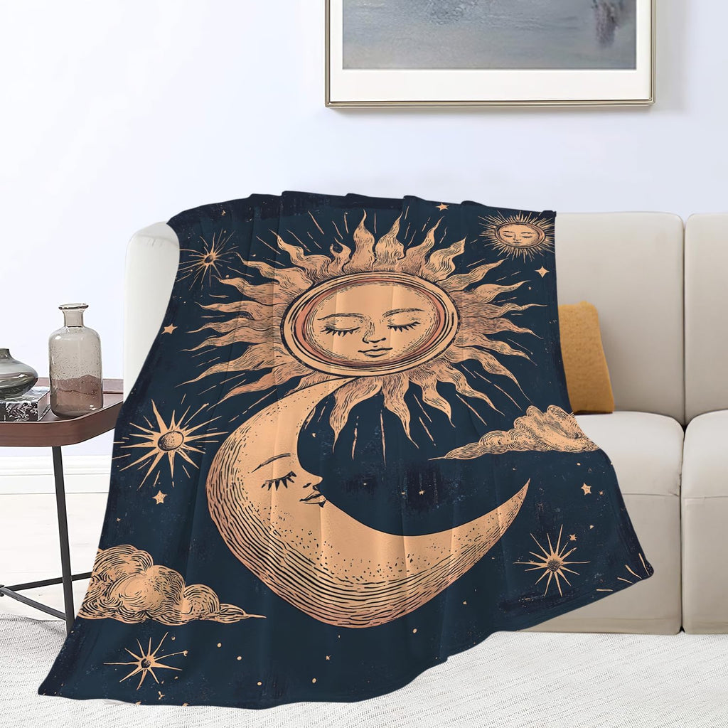 Sun and Moon Throw Blanket Celestial Hippie Sun and Moon Stuff Gifts for Kids Girls Boys Adults Women Man Soft Cozy Warm Plush Fluffy Fuzzy Fleece Blanket Decor 50''X60''