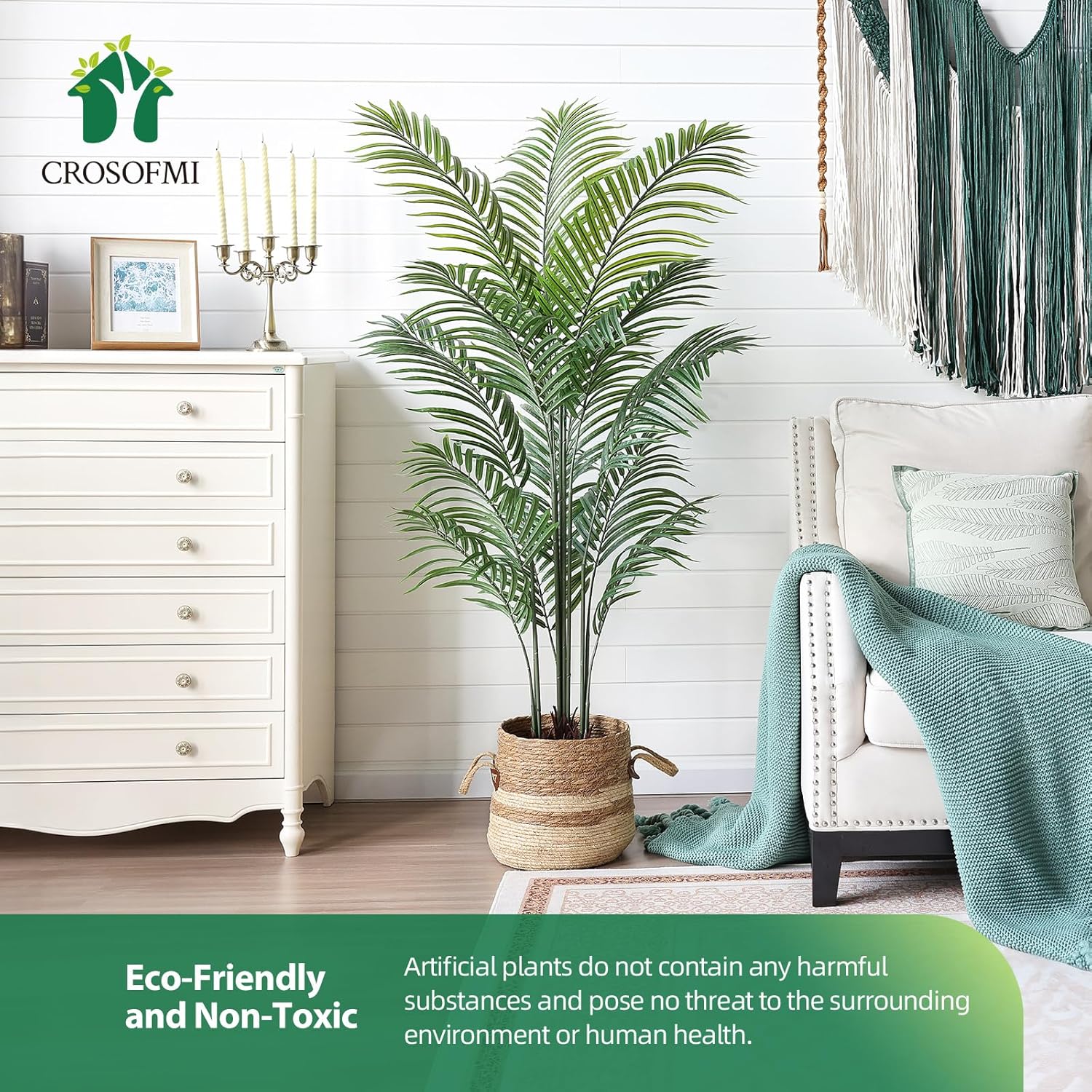 Artificial Palm Tree 5.5Ft Faux Dypsis Lutescens - Tall Fake Plant with Adjustable Branches, No Maintenance, Tropical Tree for Indoor Decor - Ideal for Living Room, Office, Bedroom, Commercial Spaces