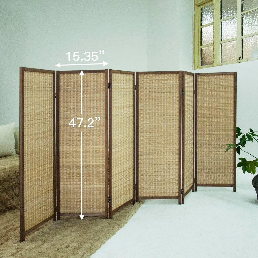6 Panel Short Room Divider Folding Screen,47 inch Bamboo Panel Divider for Home Partition,Brown
