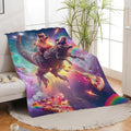 Funny Dinosaur and Cat Blanket Universe Rainbow Pizza Dino Cat Throw Blanket Gifts for Girls Women Kids Adults Super Soft Cozy Plush Fluffy Fuzzy Fleece Blanket Home Decor 60''X80''