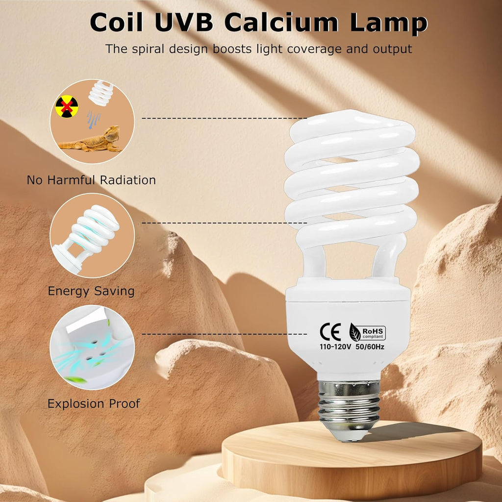 UVB 10.0 Reptile Light 26W, Compact Coil Desert Bulb for Bearded Dragons, Lizards, Snakes, Geckos, Amphibians, UVA UVB Lamp for Pet Terrarium & Reptile Habitat Tank