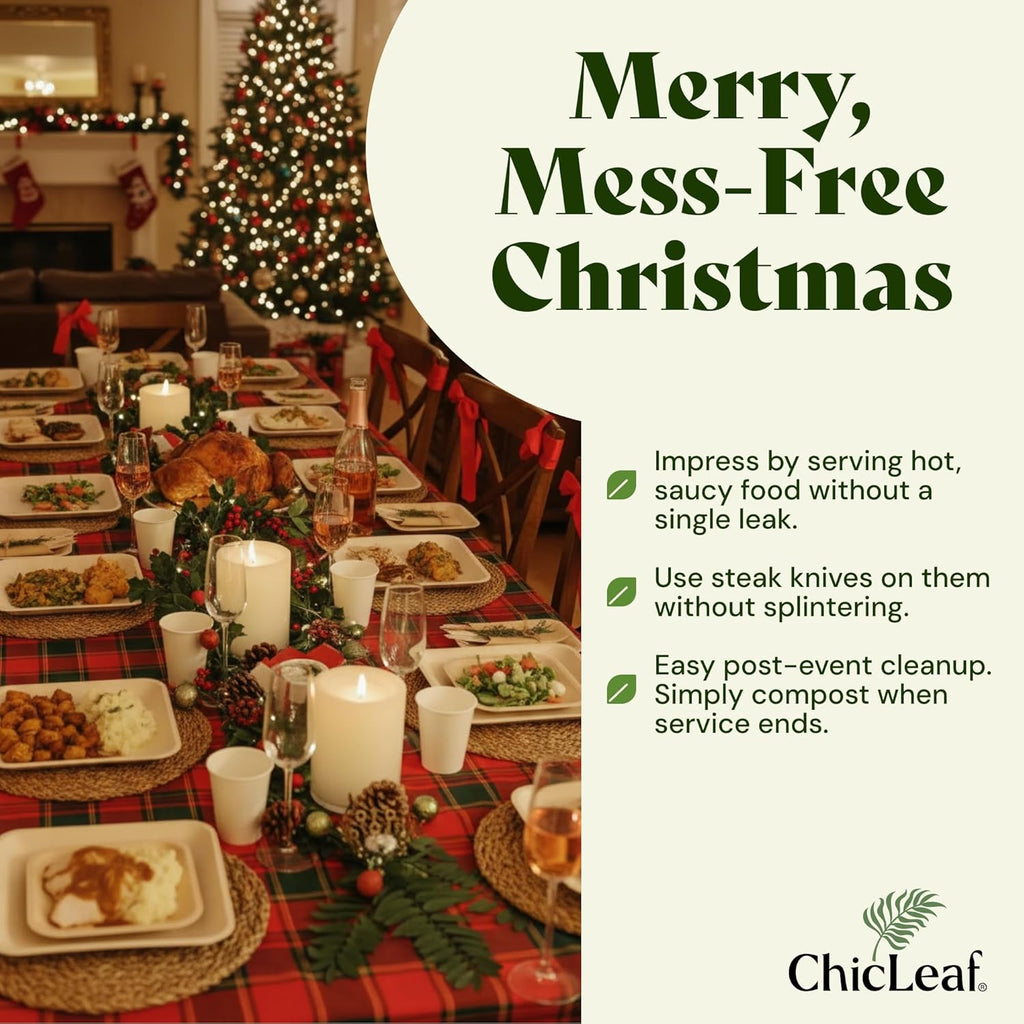 Chic Leaf Palm Leaf Bamboo Plates - 9-Inch Square, Pack of 50 - Eco-Friendly Compostable Platters - Microwave-Safe Disposable Plates - Durable Party Dishware for Christmas Dinner & Holiday Meals