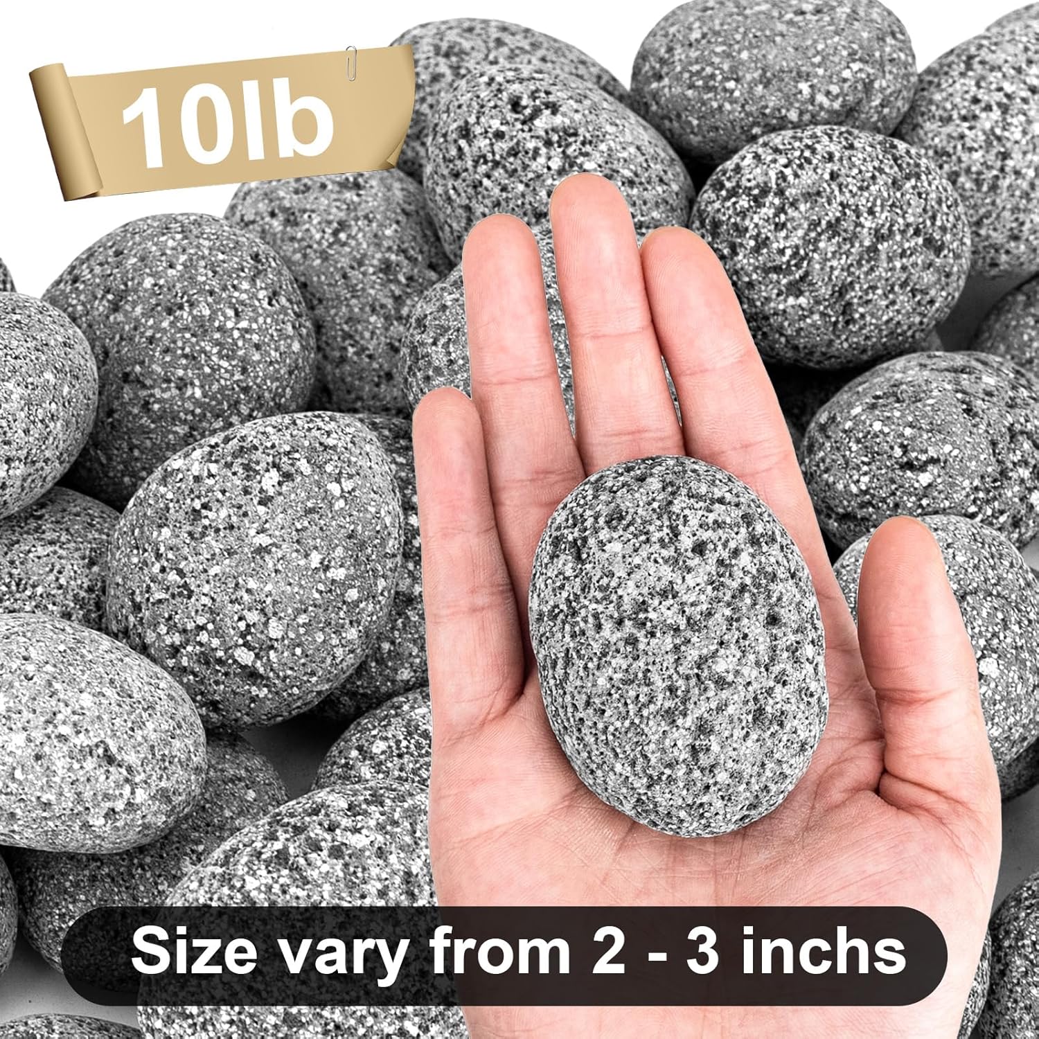 10 Pounds Lava Rocks for Fire Pit, 2-3 Inch Natural Volcanic Stones for Indoor Outdoor Gas Fireplaces, Decorative Garden Stone for Outdoor Landscaping, Walkways, Yard