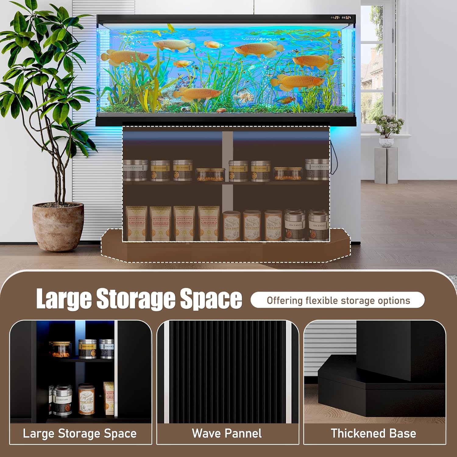 55-75 Gallon Aquarium Stand with Power Outlet, Heavy Duty Fish Tank Stand Cabinet 880LBS Capacity for Turtle Reptile Terrarium, Black
