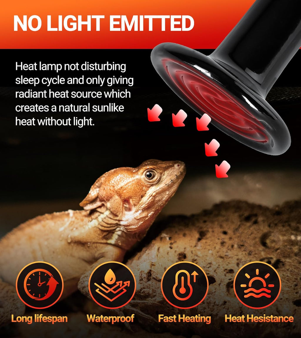 REPTI ZOO 2Pack Ceramic Heat Emitter 60W Reptile Heat Lamp Night Heat Lamp Bulbs Reptile Terrarium Heat lamp Tank Heat Bulb for Turtle Bearded Dragon Gecko Lizard Snake Chicken E26