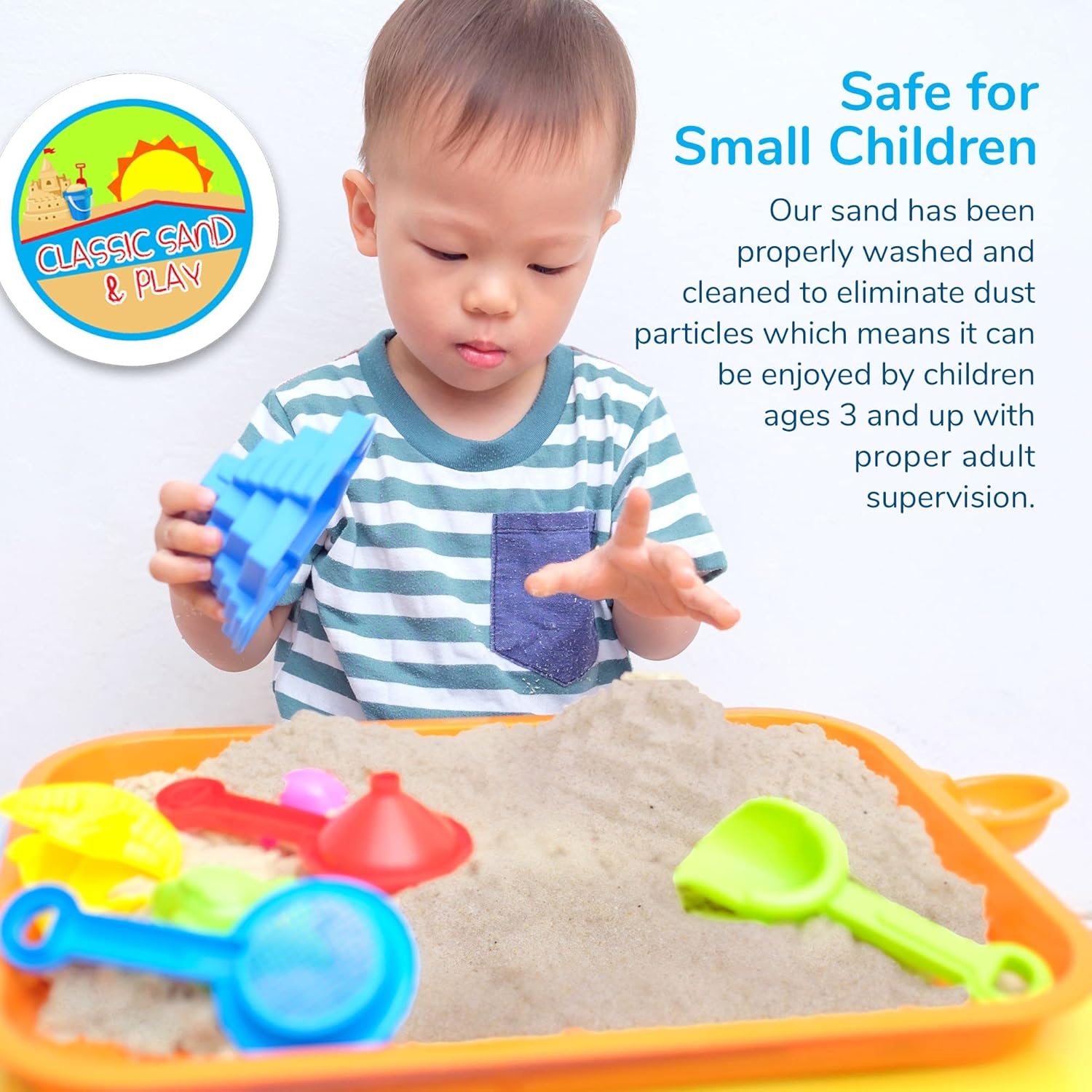 Classic Sand and Play Sand for Sandbox, Table, Therapy, and Outdoor Use, 20 lb. Bag, Natural, Non-Toxic, Wet Castle Building for Creativity and Stimulates Sensory Skills