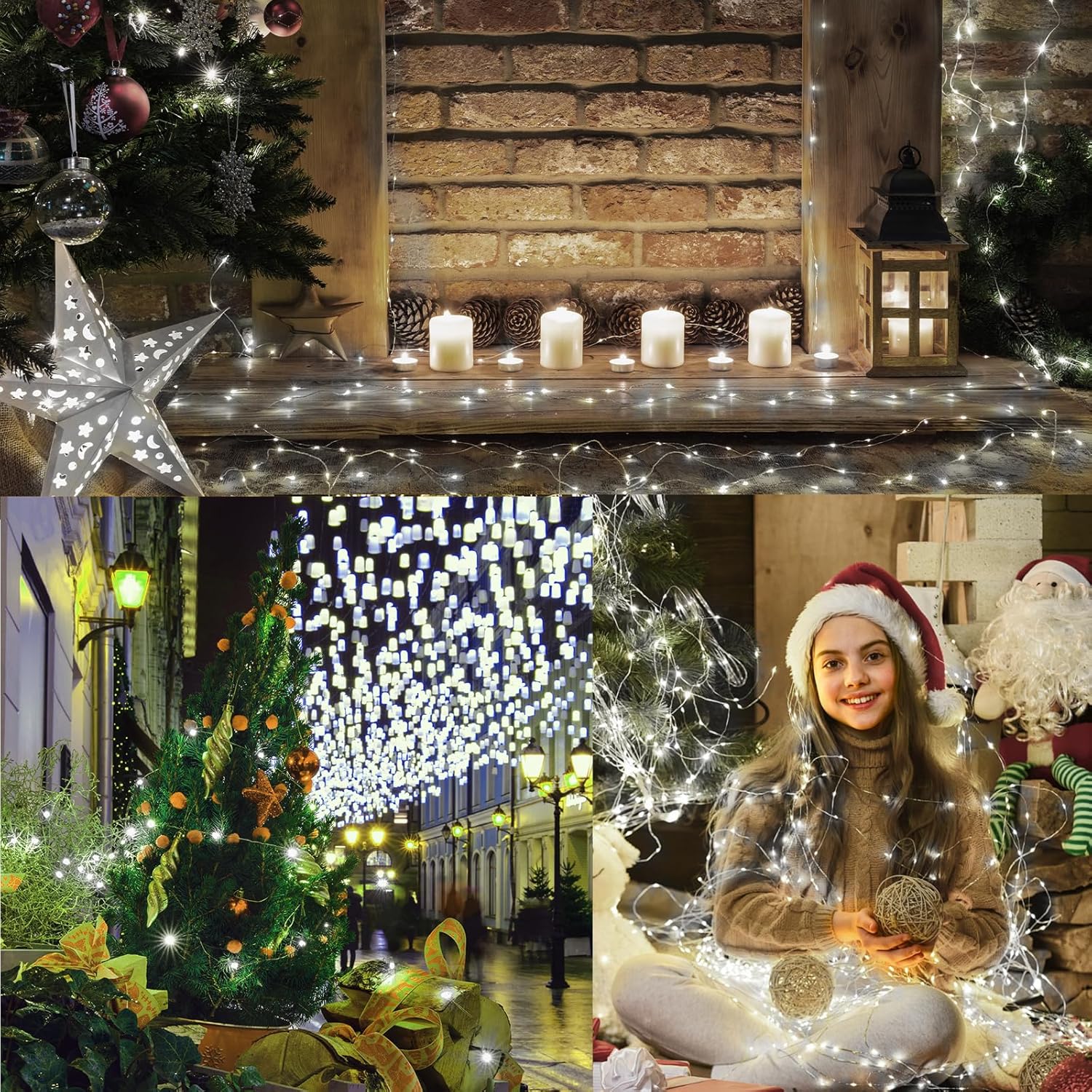 LAMPHOME Fairy Lights Plug in, 33Ft 100 LEDs Waterproof Twinkle Firefly Lights, Adaptor Included, Starry String Lights for Wedding Indoor Outdoor Christmas Patio Garden Decoration, White