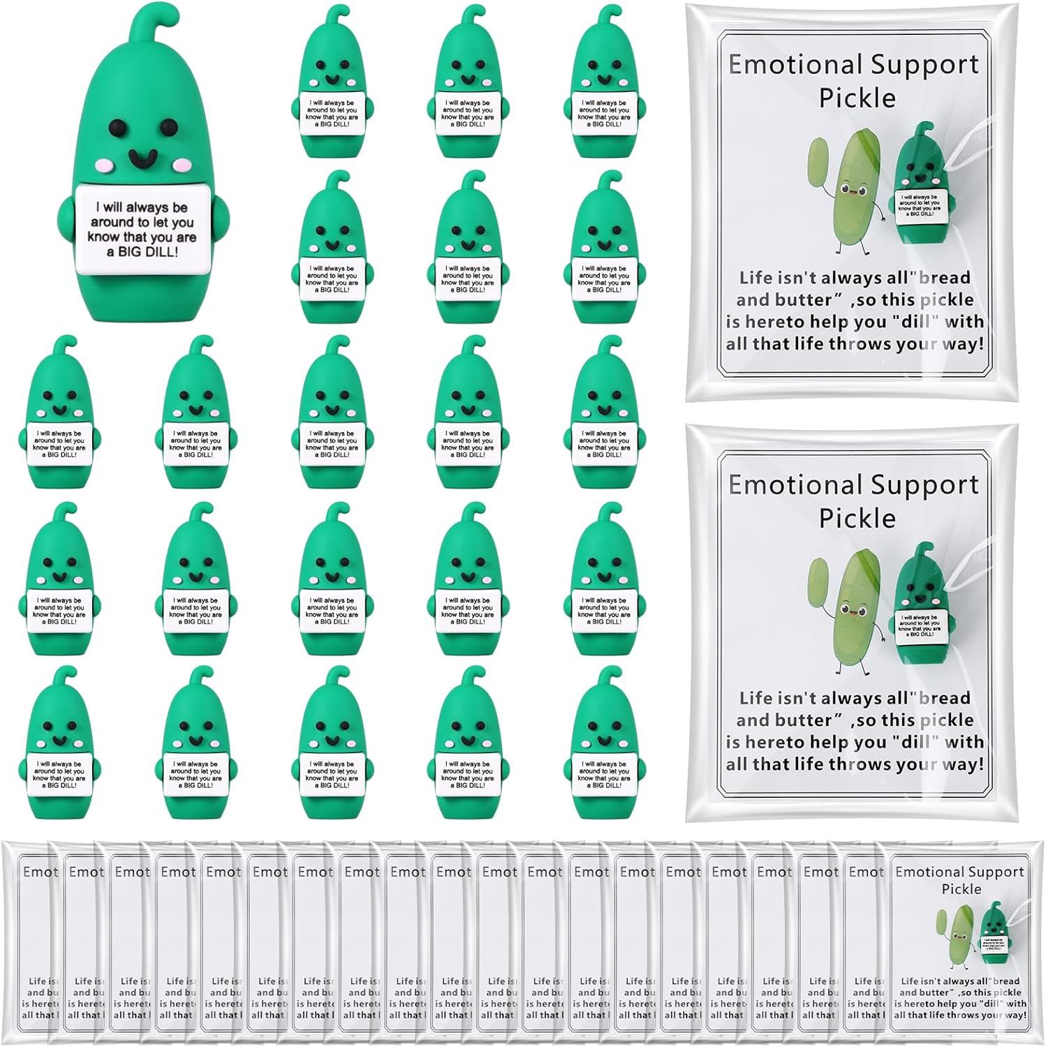 Gejoy 75 Pcs Inspirational Pickle Gifts Set Include 25 Mini Rubber Pickle Toys 25 Motivational Card 25 Package Bags Positive Emotional Support Gifts for Employee Coworker Staff Teacher Team Friends