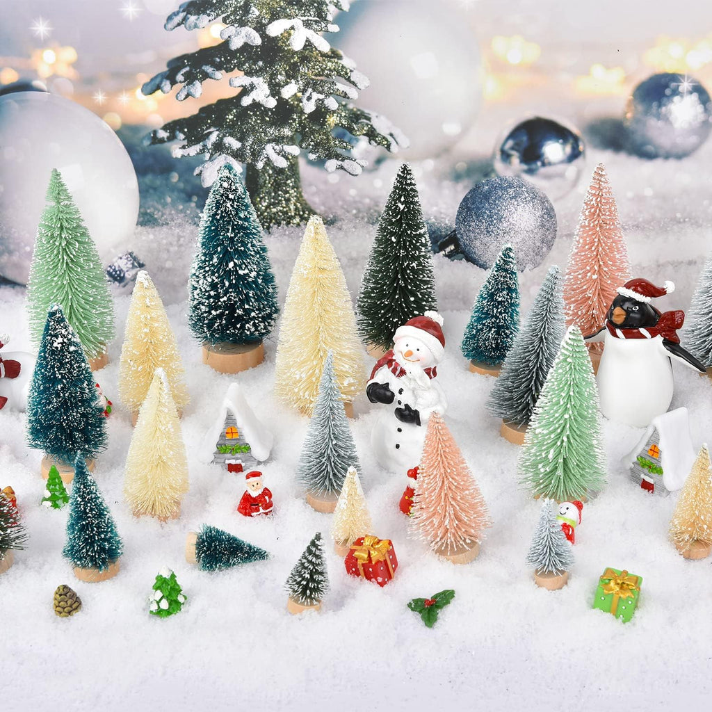 DearHouse 30PCS Artificial Mini Christmas Trees, Mini Pine Tree Sisal Trees with Wood Base Bottle Brush Trees for Christmas Table Top Decor Winter Crafts Ornaments (Pink, 30)