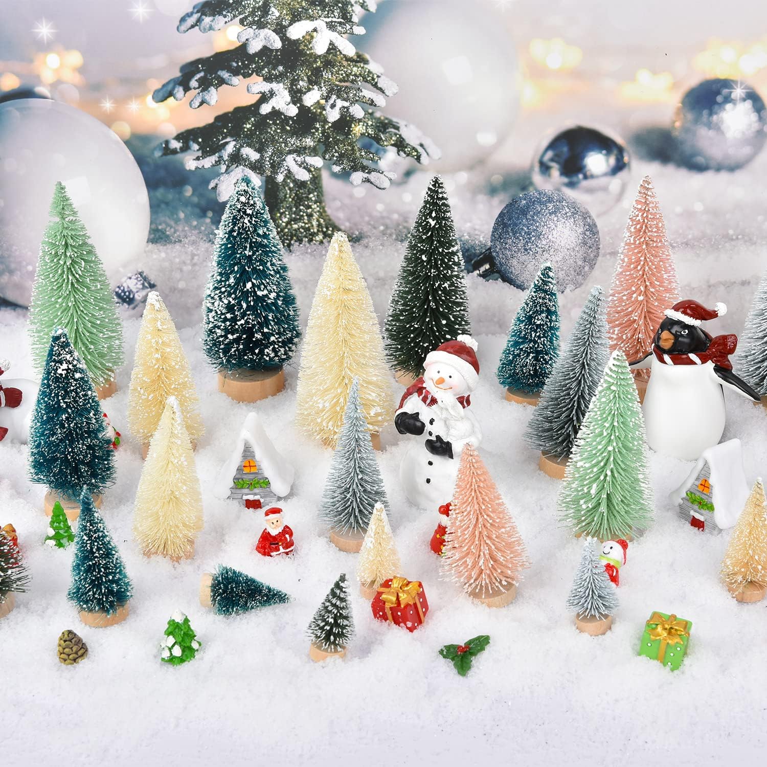 DearHouse 30PCS Artificial Mini Christmas Trees, Mini Pine Tree Sisal Trees with Wood Base Bottle Brush Trees for Christmas Table Top Decor Winter Crafts Ornaments (Pink, 30)