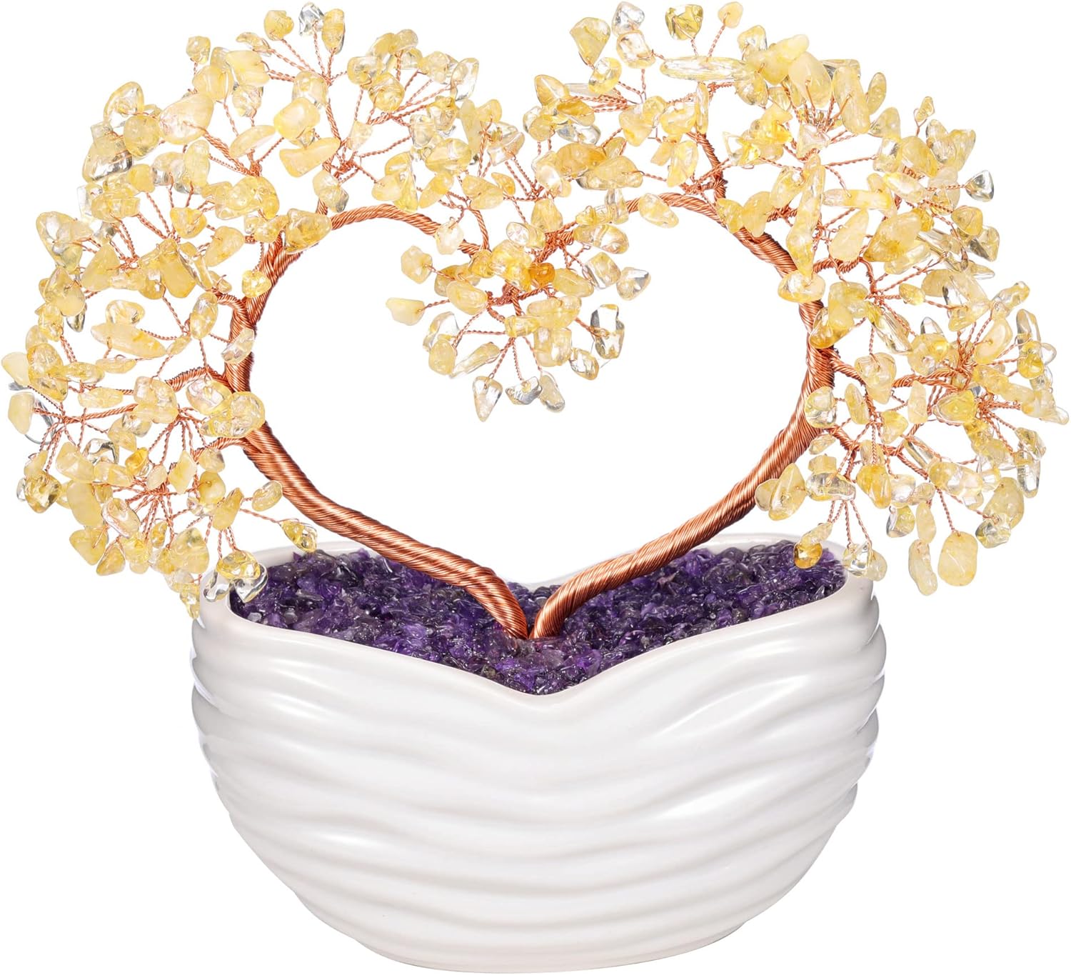 GEHECRST Citrine Crystal Heart Tree Handmade Healing Crystal Gemstone Money Trees Stone Bonsai Tree Energy Feng Shui Ornament for Home Office Desk Decor Crystals Gift for Mom Mothers Day Women