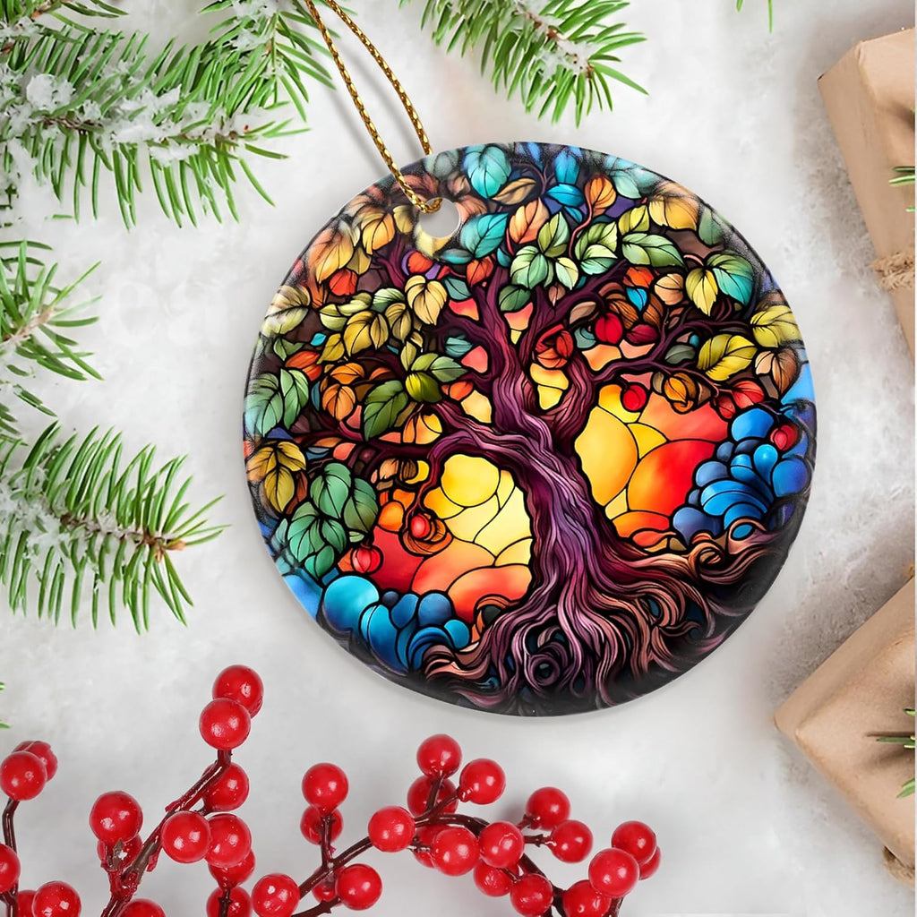 Touber Christmas Ceramic Ornament, Holiday Decoration, Heirloom Keepsake, Round, Gift Exchange, Tree of Life, Unisex-Adults