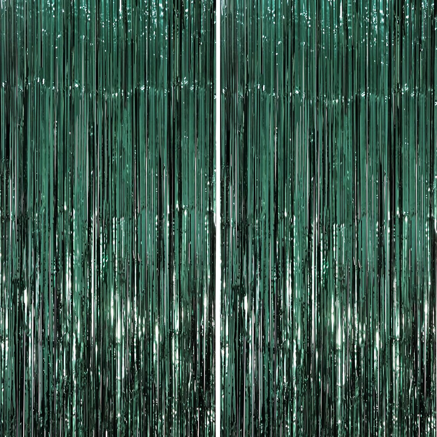 2 Pack Retro Green Foil Fringe Backdrop Curtains, Tinsel Streamers Party Decorations, Fringe Backdrop, Door Shimmer for Christmas
