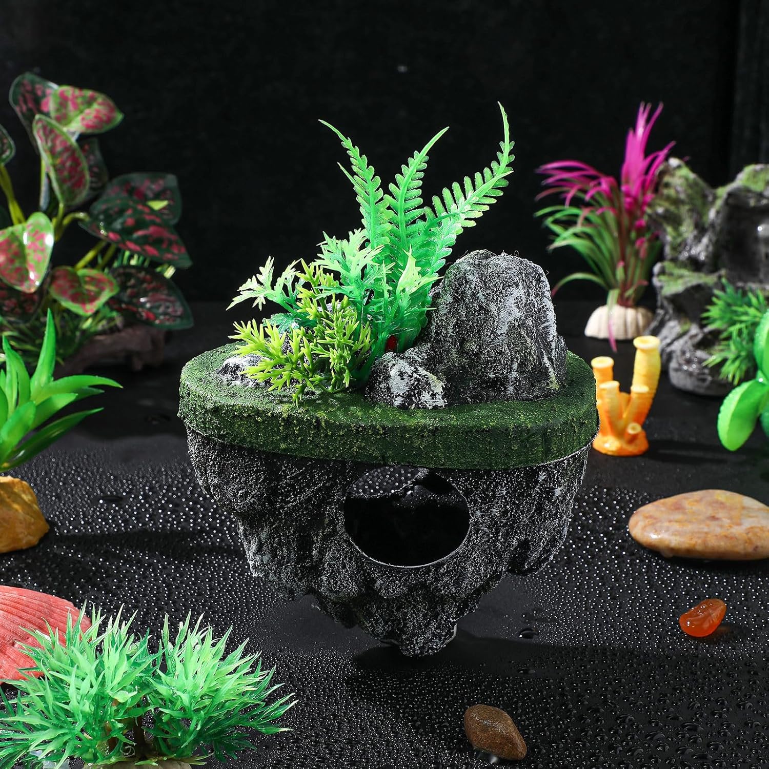FAVOMOTO Floating Stone Aquarium Decoration, Realistic Fish Tank Ornament and Hideaway Floating Rock Landscape for Fish Shelter and Tank Decor
