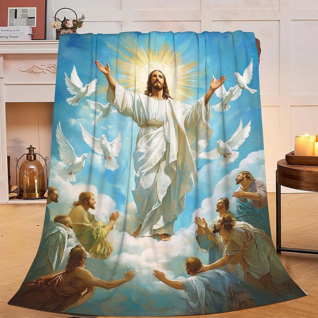 Jesus Blanket Christian Faith Religious Bible Verse Inspirational Scripture Throw Catholic Spiritual Gifts for Adults Women Men Kids Girls Boys Plush Fuzzy Fleece Blanket Decor 60''X80''