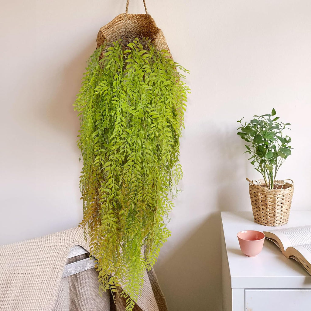 RECUTMS 2 Pcs Artificial Hanging Plants Fake Hanging Plant Faux Ferns Ivy Willow Vine Leaves Wall Greenery Home Garden Wedding Party Indoor Outdoor Decorations(Grass Green)
