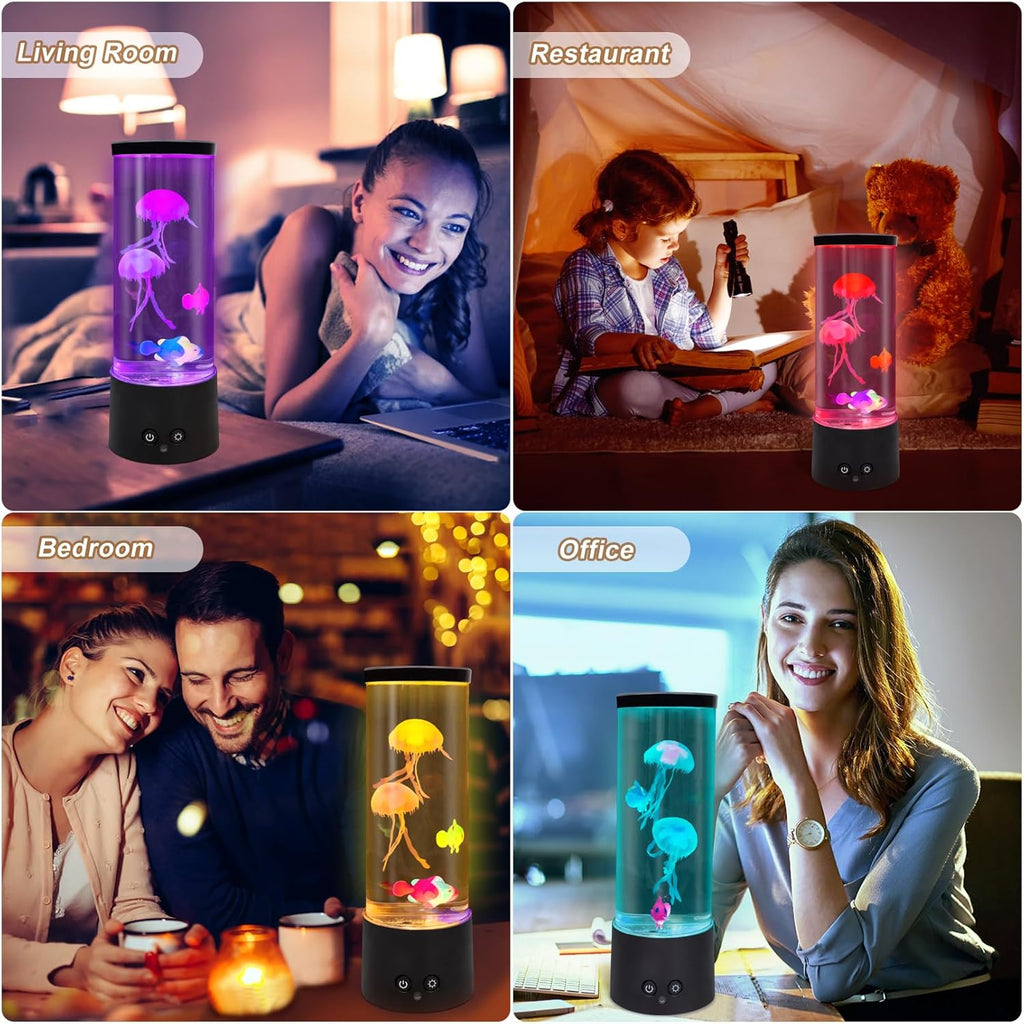 Jellyfish Lamp, Electric Jellyfish Lighting, Jelly Fish Tank Table Aquarium Lamp with 17 Colors, Floating Jelly Fish Night Light Present Decorations for Home, Office, Adult, Kids (Black)