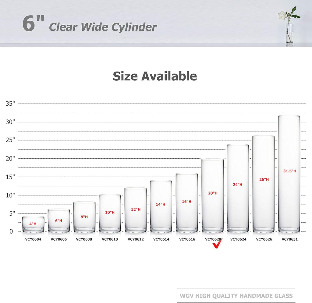 WGV Cylinder Vase, Width 6", Height 20", Clear Glass Container Terrarium Candle Holder for Wedding Centerpiece, Party Event, Home Office Decor, 1 Piece