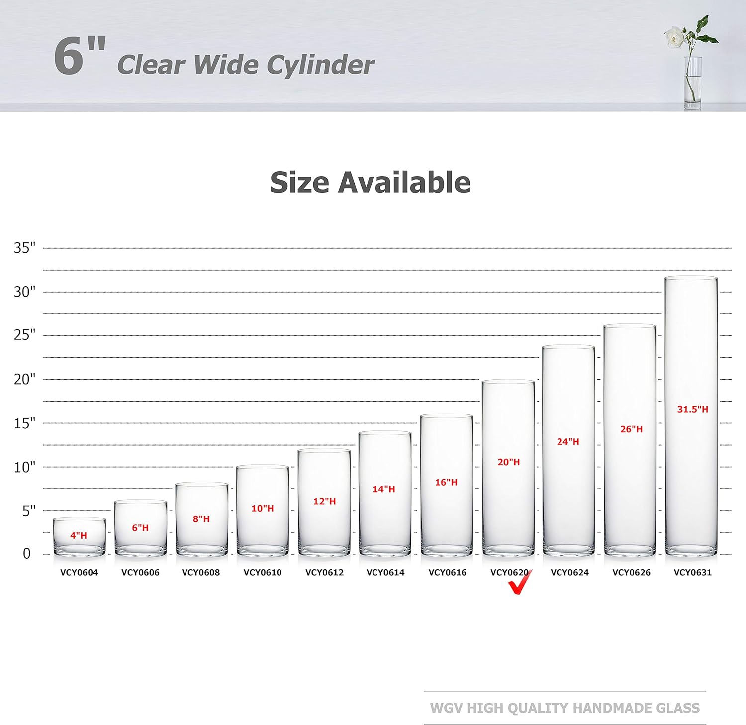 WGV Cylinder Vase, Width 6", Height 20", Clear Glass Container Terrarium Candle Holder for Wedding Centerpiece, Party Event, Home Office Decor, 1 Piece