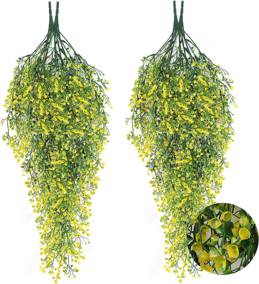 RECUTMS 4 pcs Artificial Hanging Plants Fake Hanging Plants Hanging Flowers Artificial Decor Fake Vines with Fake Flowers Indoor and Outdoor Decoration（Yellow）