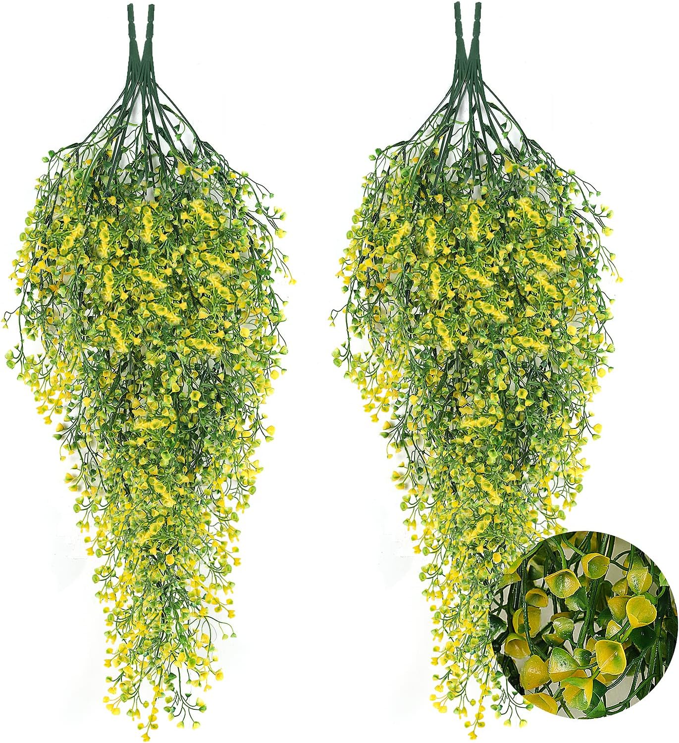 RECUTMS 4 pcs Artificial Hanging Plants Fake Hanging Plants Hanging Flowers Artificial Decor Fake Vines with Fake Flowers Indoor and Outdoor Decoration（Yellow）