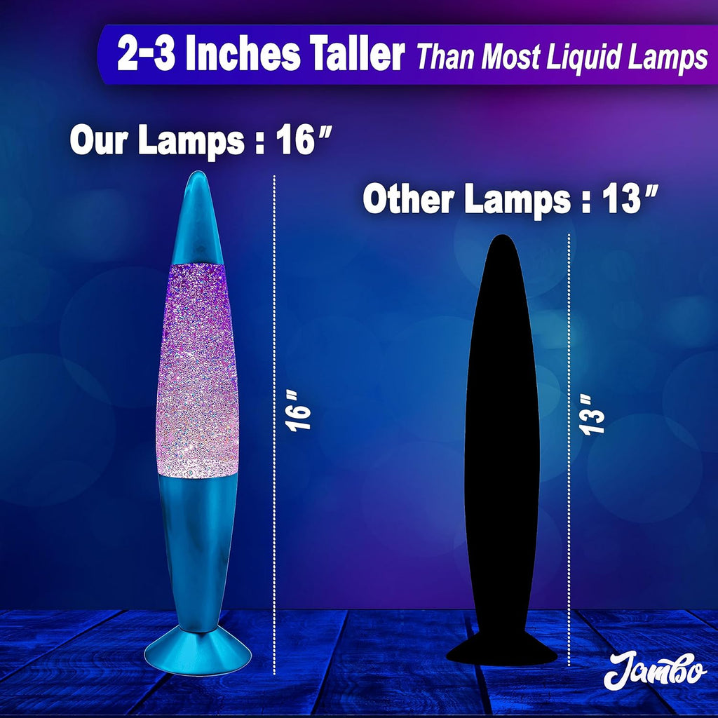 JAMBO 16" Beautiful Blue and Silver Glitter Lamp- Relaxing Mood Lighting, Night Light Nightlight, Home Decor Living Room Office Bedroom Lamp for Adults Teens Kids Glitter