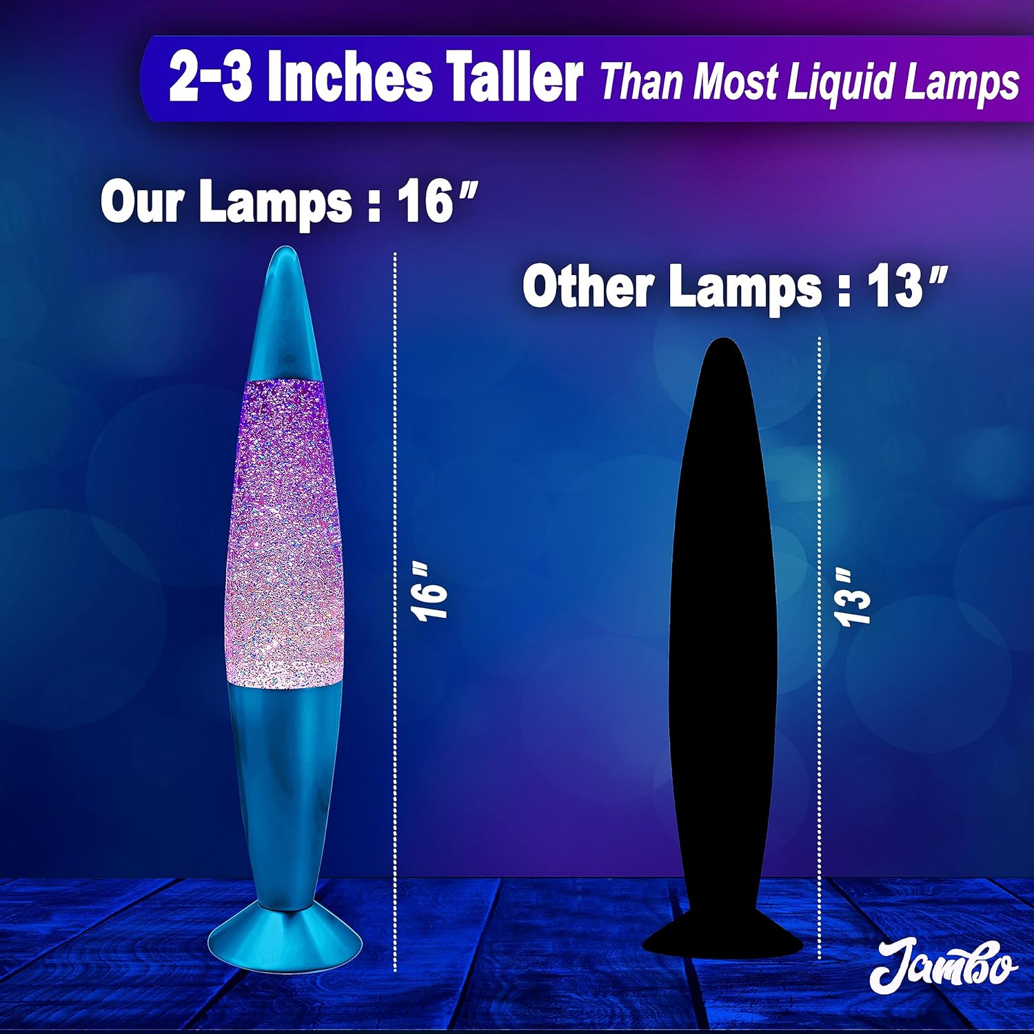 JAMBO 16" Beautiful Blue and Silver Glitter Lamp- Relaxing Mood Lighting, Night Light Nightlight, Home Decor Living Room Office Bedroom Lamp for Adults Teens Kids Glitter