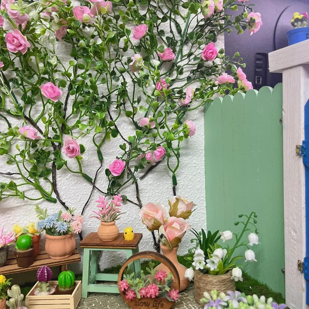 Warmtree Realistic Miniature Artificial Rose Vines - Cute Flower Decorations for DIY Mini Model Railway, Fairy Garden, Architecture Diorama Scenery Landscape Layout (Pink)