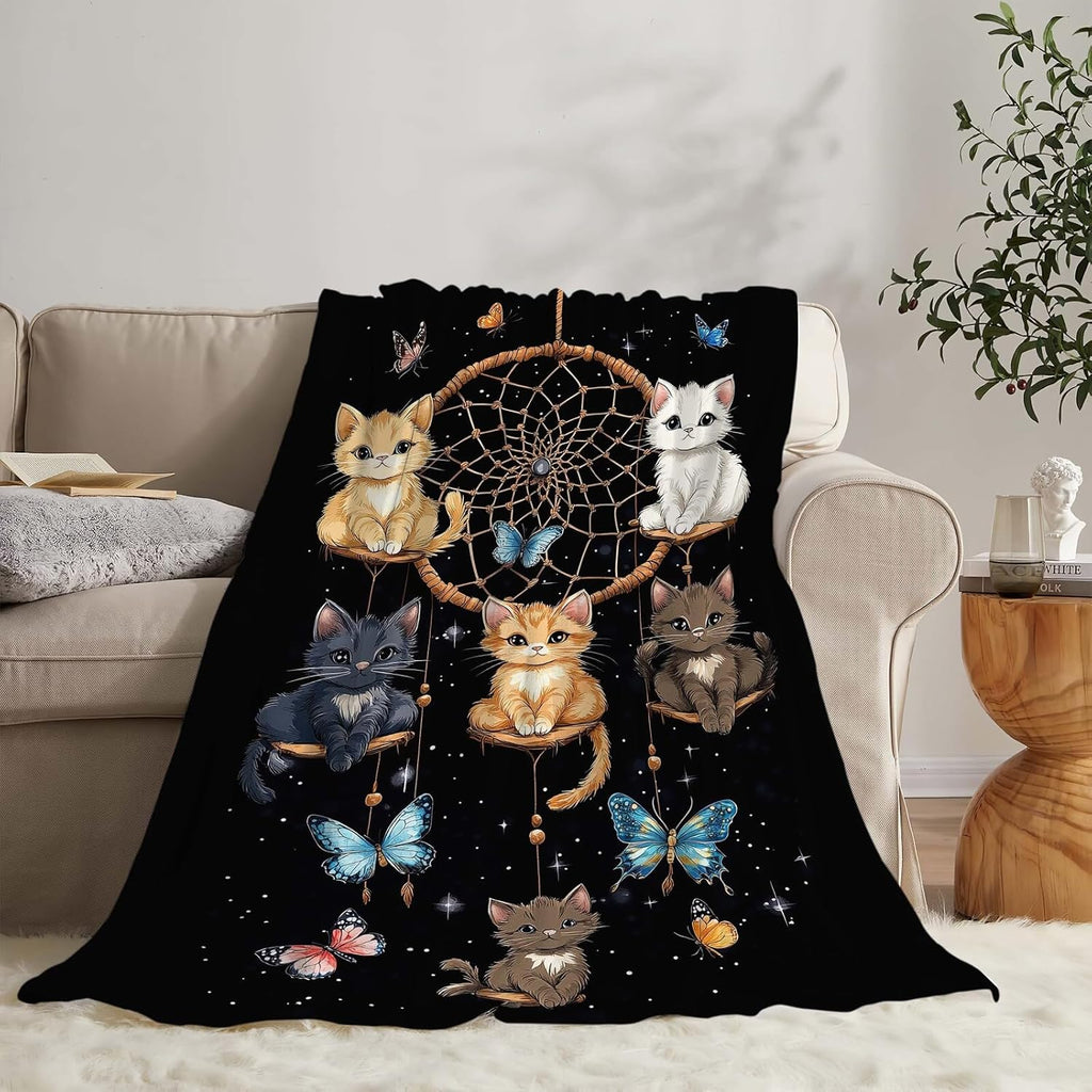 Cat Blanket Cute Cartoon Cat Throw Blanket Gifts for Girls Women Adults Men Kids Boys Super Soft Cozy Plush Fluffy Fuzzy Fleece Blanket Home Decor 60''X80''
