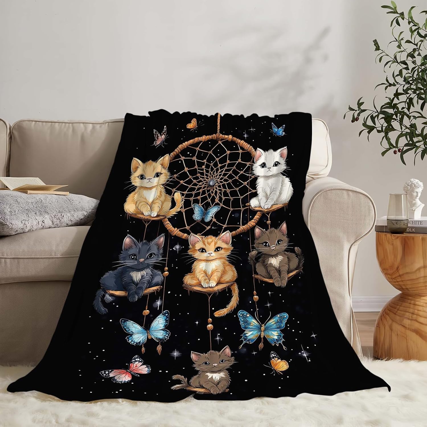 Cat Blanket Cute Cartoon Cat Throw Blanket Gifts for Girls Women Adults Men Kids Boys Super Soft Cozy Plush Fluffy Fuzzy Fleece Blanket Home Decor 60''X80''