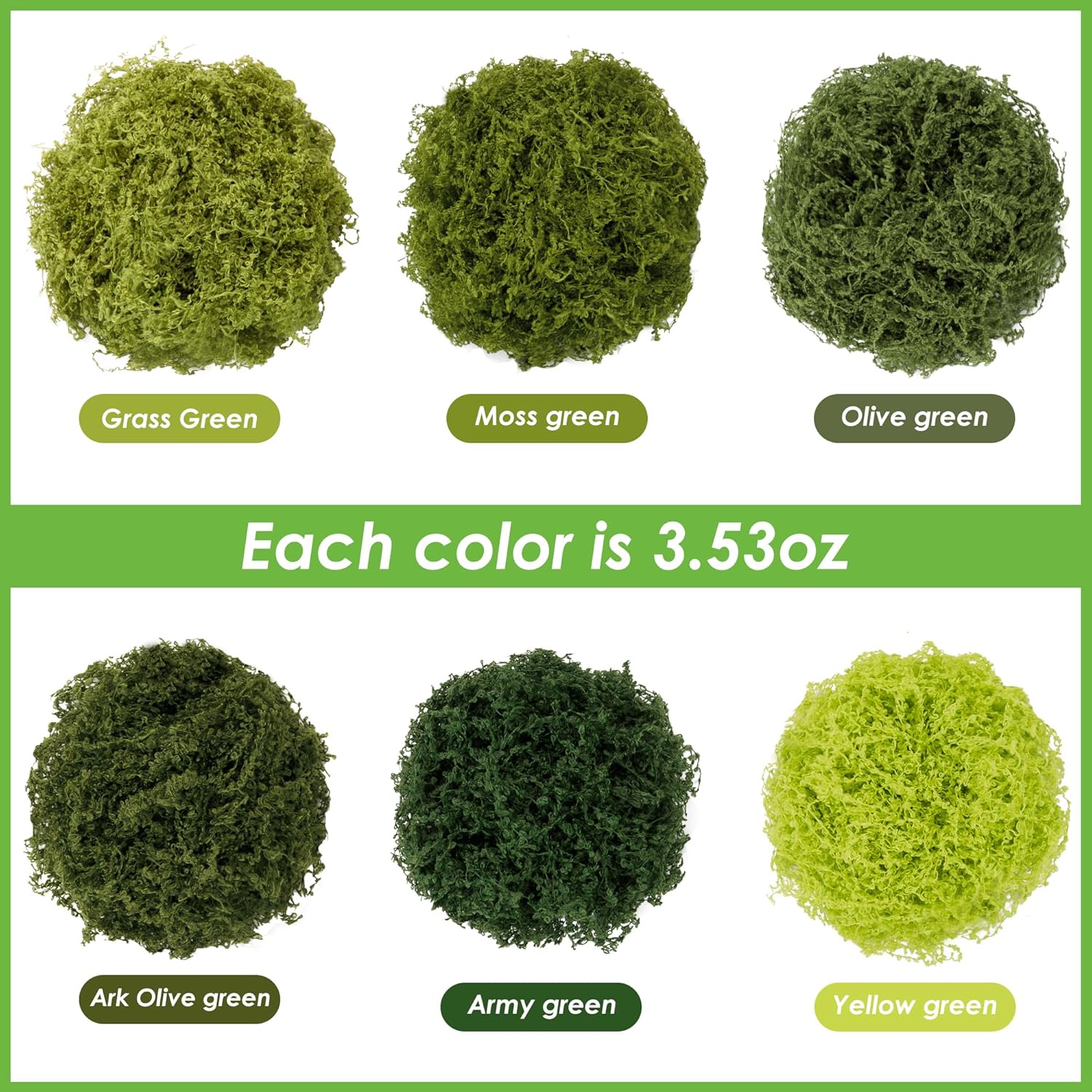 6 Colors Artificial Moss for Crafts, 21.16 OZ Fake Moss, Fake Green Moss for Plants Indoor, Craft Moss for DIY Decorative, Fairy Garden, Model Making, Walls Decor, Table Centerpieces, Wedding