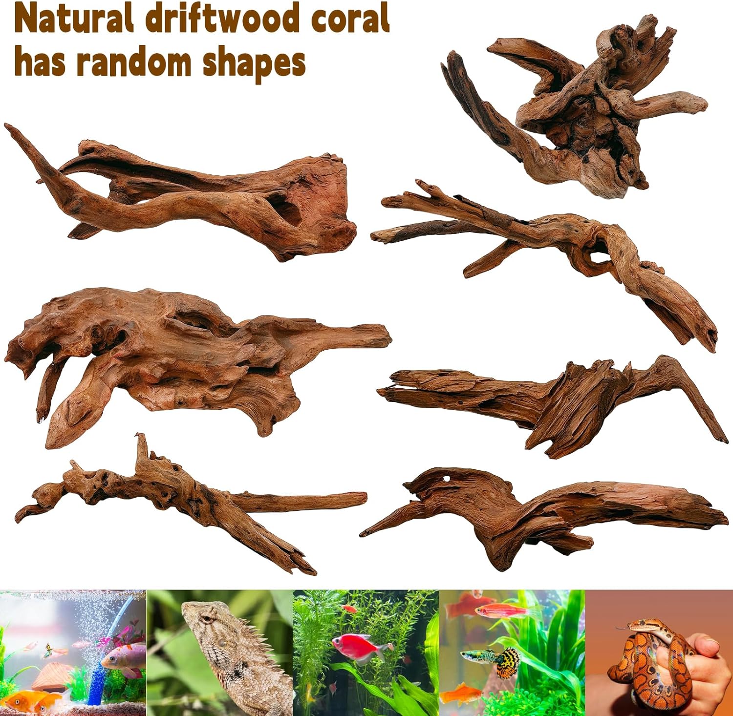 Hamiledyi Aquarium Driftwood, Natural Large 7-15in Coral Driftwood for Aquarium Decor Reptile Tank Decor Terrarium Ornament Wood Branch Trunk Stump for Fish Betta Lizard