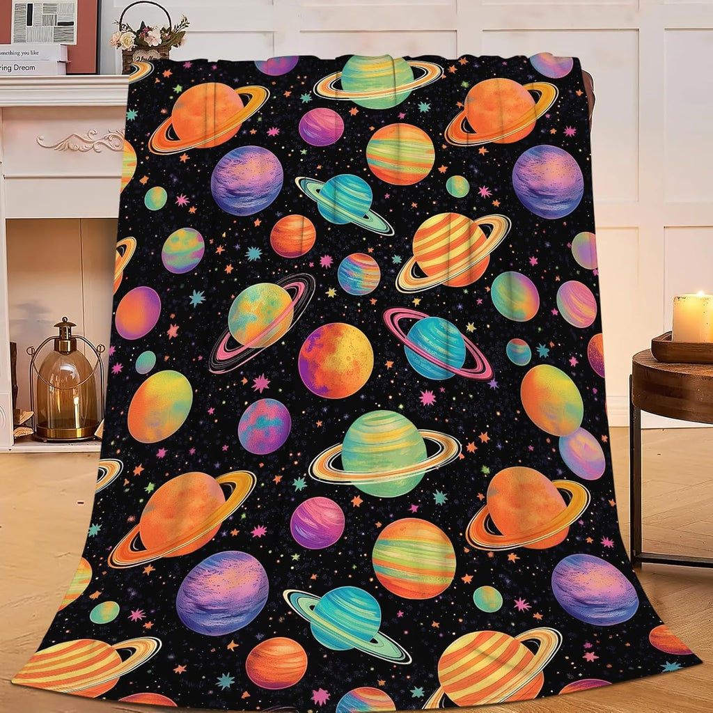 Space Planet Throw Blanket Solar System Print Throw Blankets Gifts for Couch Sofa Bed Stuff Decor Soft Cozy Fleece Plush Warm Flannel Bedding for Lover Boys Girls 40"x50"