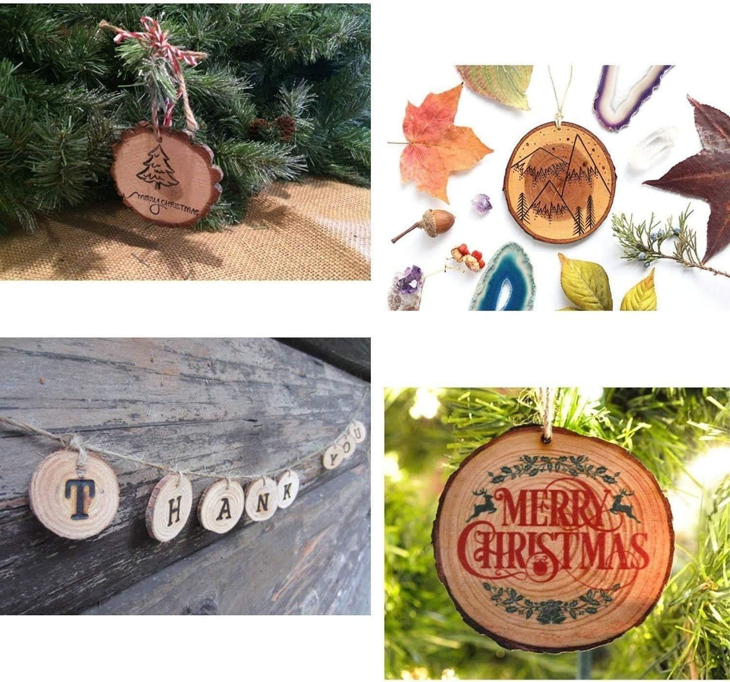 Unfinished Natural Wood Slices 32 Pcs 3.5-4 Inch Wood Coaster Sets Pieces Craft Wood kit Predrilled with Hole Wooden Circles Great for Arts and Crafts Christmas Ornaments DIY Crafts Rustic Wedding