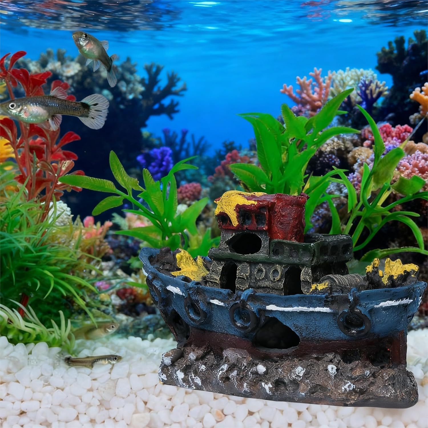 Resin Sunken Ship Aquarium Decor, Fish Tank Hideout, Shipwreck Ornament for Fish