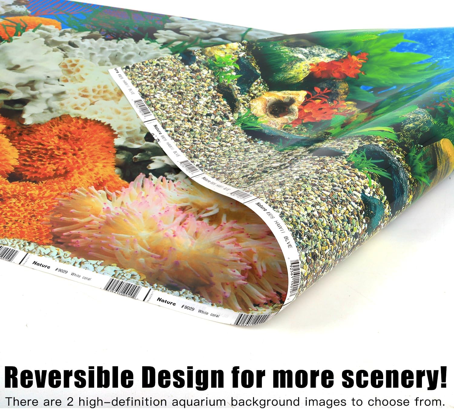 Lainrrew Aquarium Background Poster HD, Dual-Sided Water Plants & Fish Tank Landscape, 16"x40", Vivid Marine Life, Waterproof Scenery, Easy to Install, Durable Tank Decor (Type7)