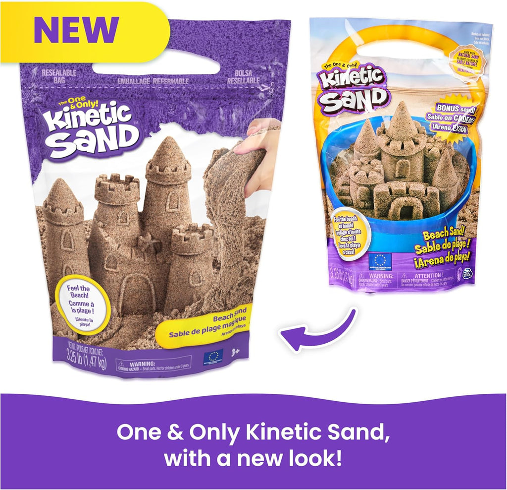 Kinetic Sand, 3.25lbs Beach Play Sand, Amazon Exclusive, Resealable Bag (Packaging May Vary), Sensory Toys, Holiday Gifts & Stocking Stuffers for Kids Ages 3 and up