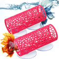 Honeydak 2 Pcs Betta Fish Tank Accessories Betta Tunnel Fish Toys Safe Hollow Hammock Cave Aquarium Decor with Suction Cups for Small Shrimp Reptile Guppies(Pink,Hideout Tube)