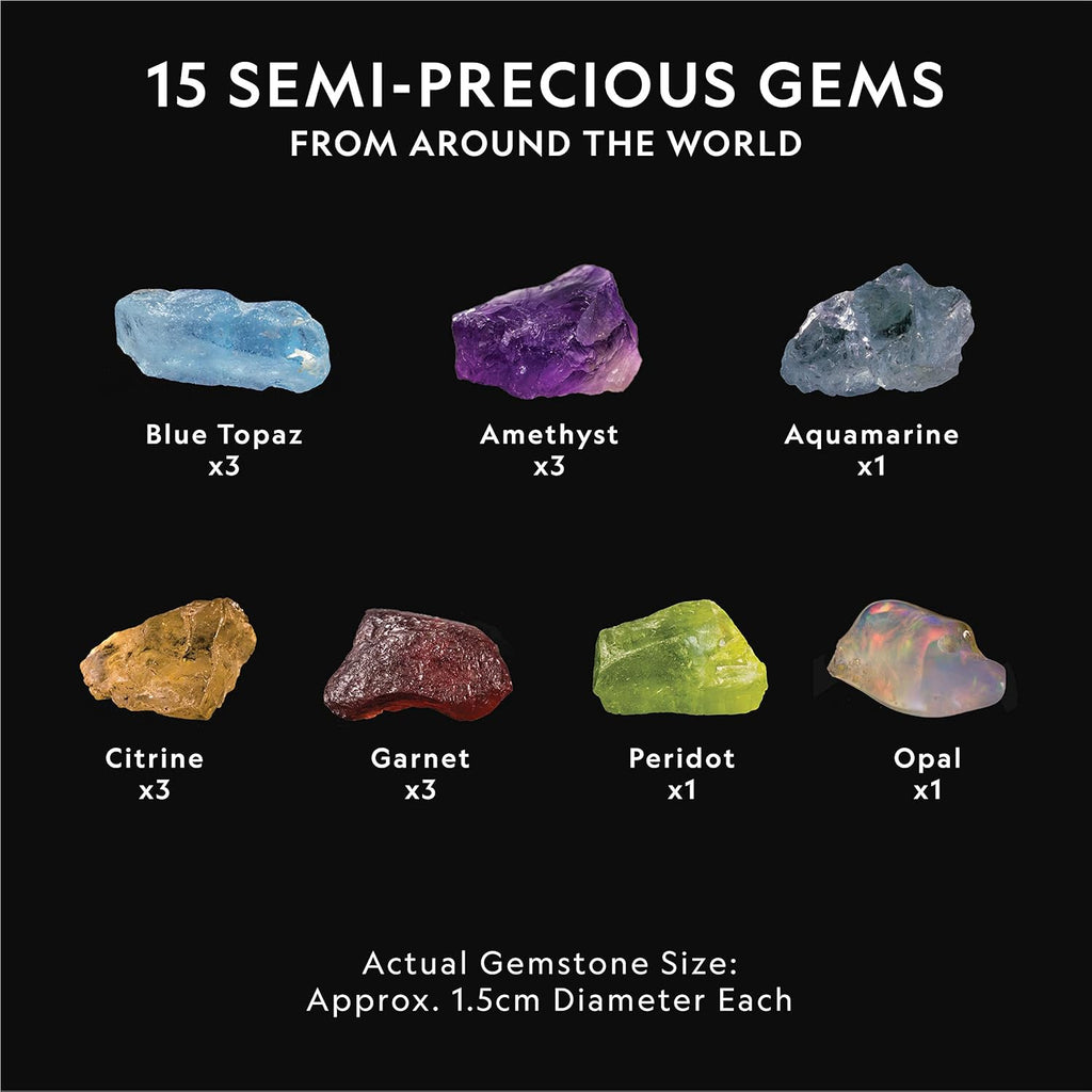National Geographic Semi-Precious Gemstone Dig Kit for Kids - 15 Real Gems Including Amethyst, Garnet, Opal, Blue Topaz, and More, STEM Rock Collection Activity, Dig Brick, Science Kit for Kids
