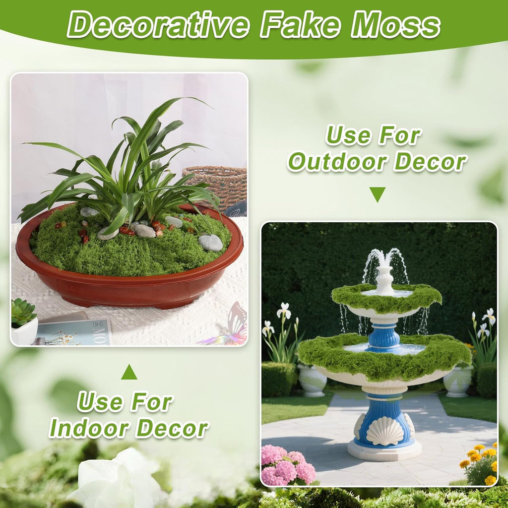 Jollidecor Fake Moss for Crafts, 14.1 OZ Artificial Moss for Plants Indoor Decorative Light Green and Dark Green Faux Moss DIY Fairy Garden Decor for Potted Plant