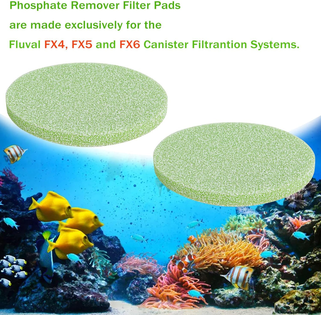 Poweka Phosphate Reducer Filter Pads, Compatible with Fluval FX4/FX5/FX6, 6 Count, Green, Aquarium Filter Accessories