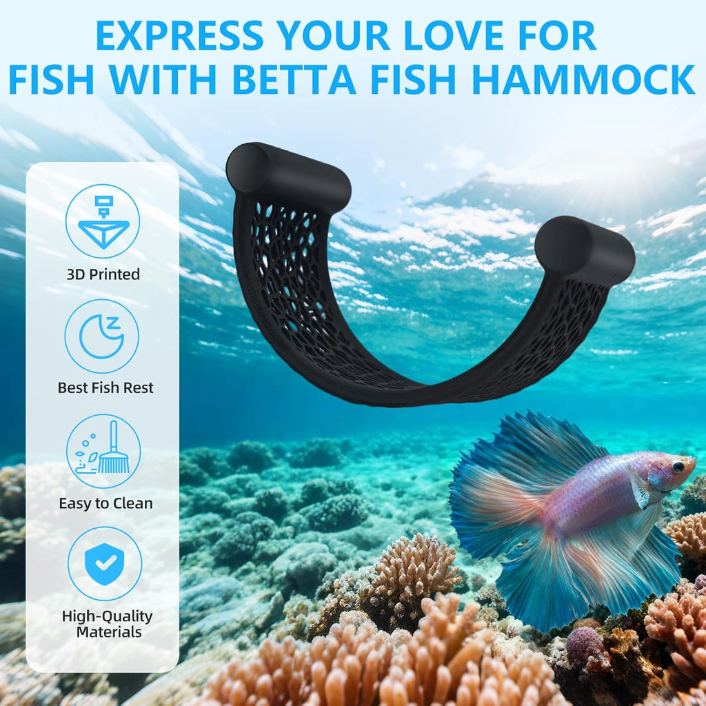 Black Betta Fish Hammock,Betta Fish Tank Accessories Decorations,Safe Floating Aquarium Rest Ledge for Bettas,Nano Fishs,Small Fish Shrimp (Black)